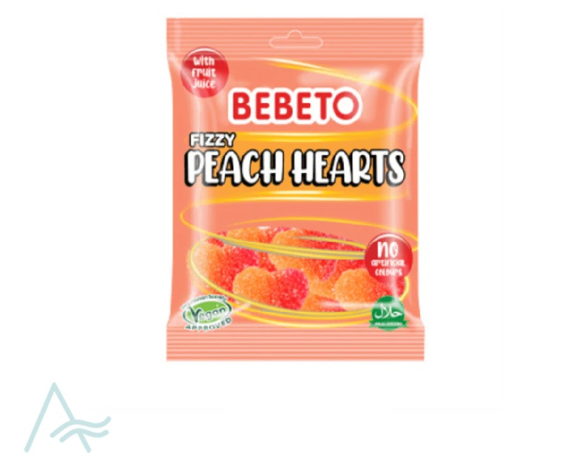 BEBETO FIZZY PEACH HEARTS BAGS 150G